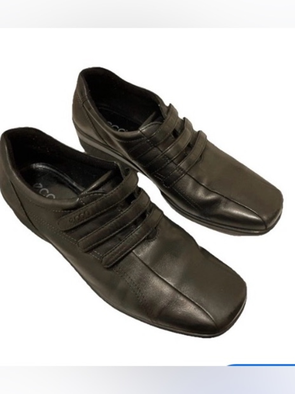 ECCO Women's Hook And Loop Comfort Shoes Size 9 Black Leather Oxfords Sneaker 40